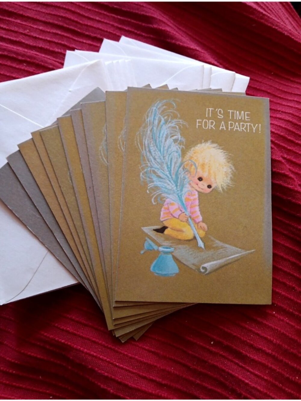 Vintage 1970s Big Eyed Boy Greeting Cards Lot of 10 Mini w/ Envelopes
